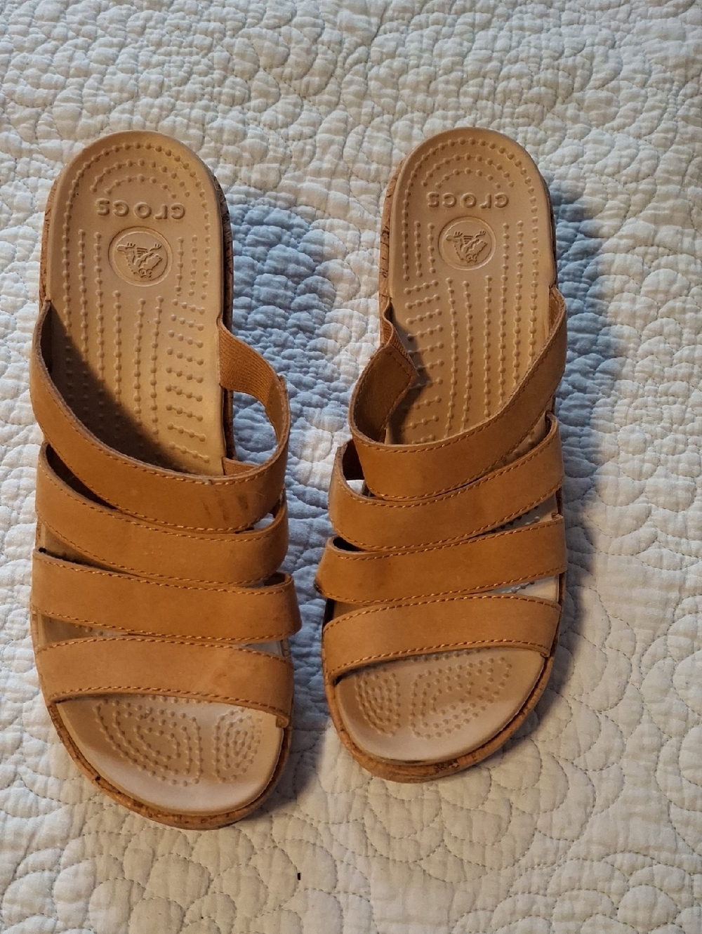 CROCS Tan Multi-Strap Slide Sandals